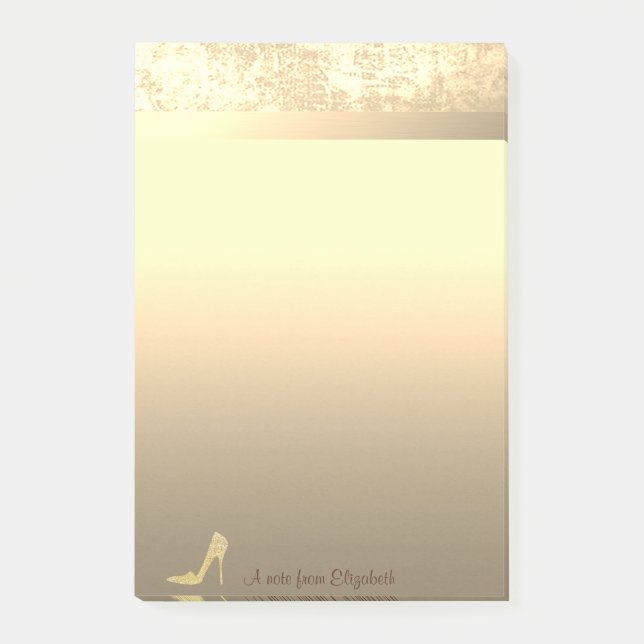 Elegant Gold Glitter High Heel - Personalized Post-it Notes (Front)