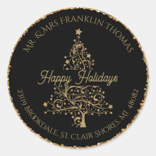 Elegant Gold Glitter Holiday Return Address  Class Classic Round Sticker