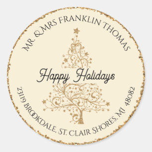 Elegant Gold Glitter Holiday Return Address  Class Classic Round Sticker