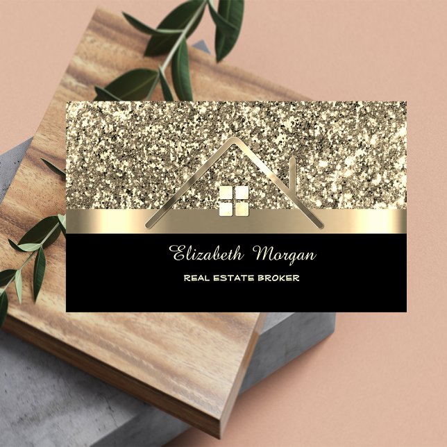 Elegant Gold Glitter House Roof  Business Card (Creator Uploaded)