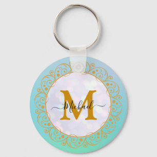 Elegant Gold Glitter Initial & Name Keychain
