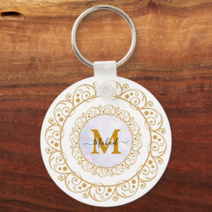Elegant Gold Glitter Initial & Name Keychain