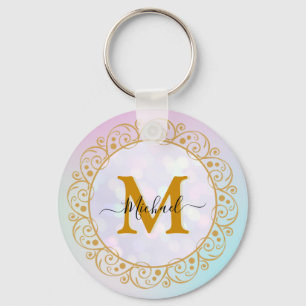 Elegant Gold Glitter Initial & Name Keychain