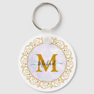 Elegant Gold Glitter Initial & Name Keychain