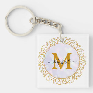 Elegant Gold Glitter Initial & Name Keychain