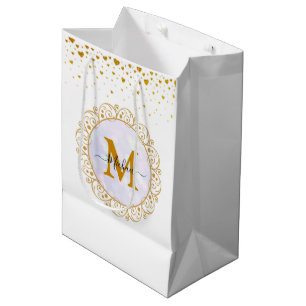 Elegant Gold Glitter Initial & Name Medium Gift Bag