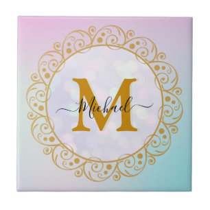 Elegant Gold Glitter Initial & Name Tile
