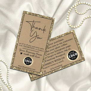 Elegant Gold Glitter Kraft Paper Thank you Business Card