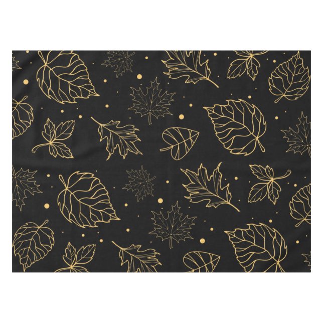 Elegant Gold Glitter Leaves Ditsy Pattern | Tablecloth (Front (Horizontal))
