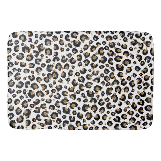 Elegant Gold Glitter Leopard Pattern Bath Mat (Front)