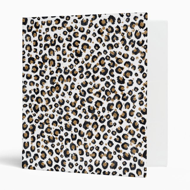 Elegant Gold Glitter Leopard Pattern Binder (Front/Inside)