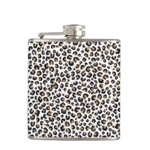Elegant Gold Glitter Leopard Pattern Hip Flask