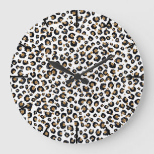 Elegant Gold Glitter Leopard Pattern Large Clock