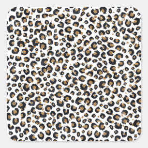 Elegant Gold Glitter Leopard Pattern Square Sticker