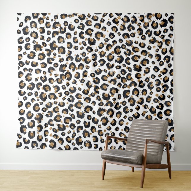 Elegant Gold Glitter Leopard Pattern Tapestry (In Situ (Horizontal))