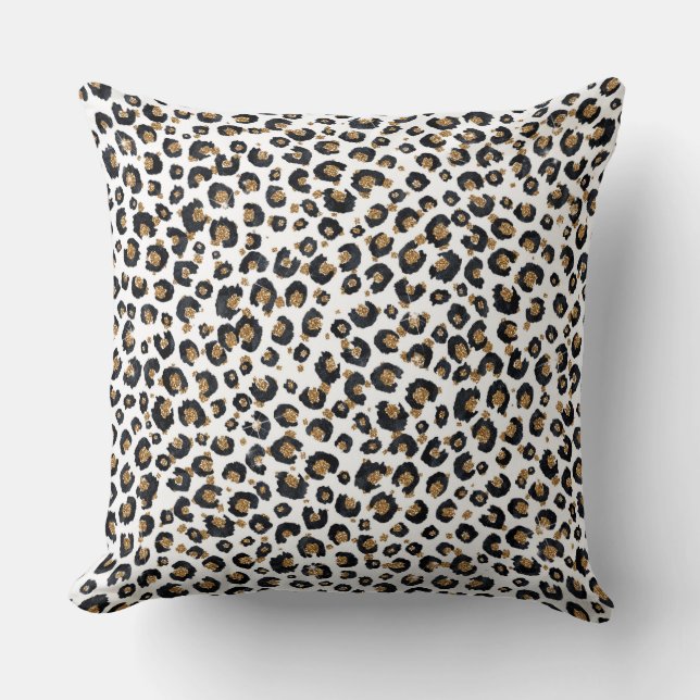 Elegant Gold Glitter Leopard Pattern Throw Pillow (Front)