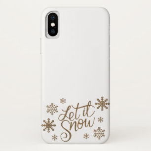 Elegant gold glitter let it snow text snowflakes iPhone x case