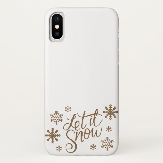 Elegant gold glitter let it snow text snowflakes Case-Mate iPhone case (Back)