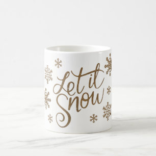 Elegant gold glitter let it snow text snowflakes coffee mug