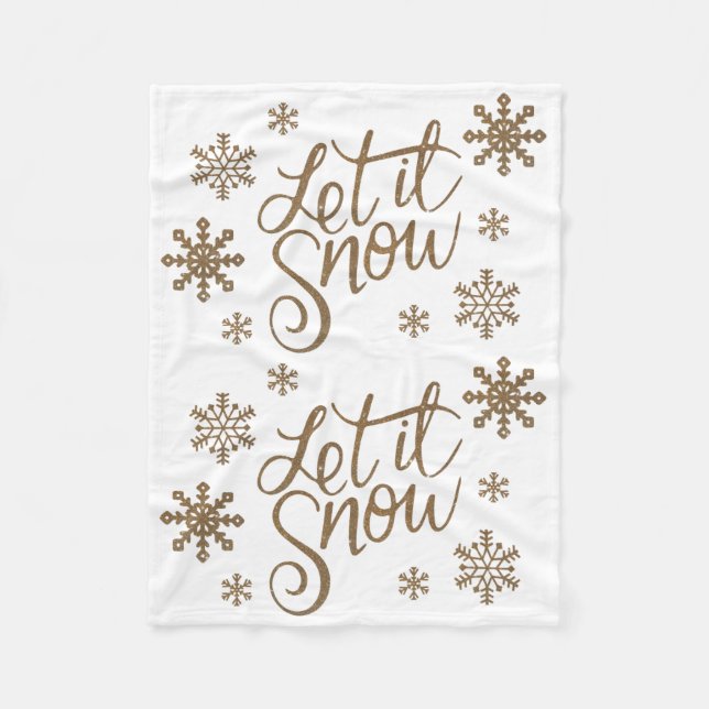Elegant gold glitter let it snow text snowflakes fleece blanket (Front)