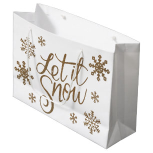 Elegant gold glitter let it snow text snowflakes large gift bag