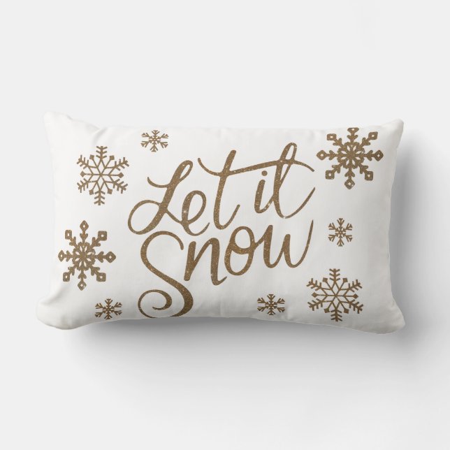 Elegant gold glitter let it snow text snowflakes lumbar pillow (Front)