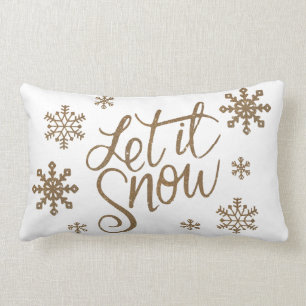 Elegant gold glitter let it snow text snowflakes lumbar pillow