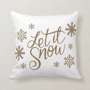 Elegant gold glitter let it snow text snowflakes throw pillow