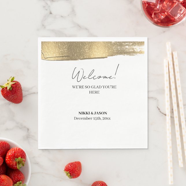 Elegant Gold Glitter Line Minimal Wedding Welcome  Napkin (Insitu)