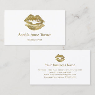 Elegant Gold Glitter Lips Makeup Artist Business Card