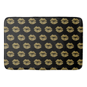 Elegant Gold Glitter Lips Pattern Bath Mat
