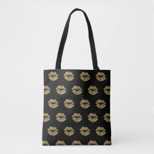 Elegant Gold Glitter Lips Pattern Tote Bag