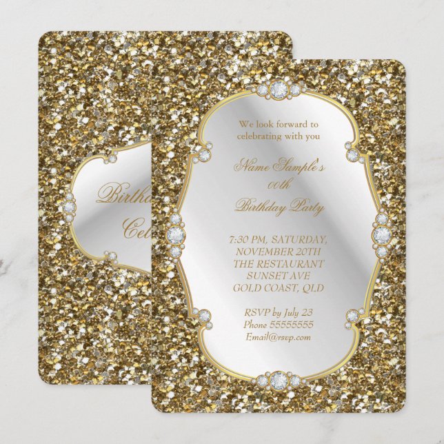 Elegant Gold Glitter Look Diamond Birthday Party A Invitation (Front/Back)