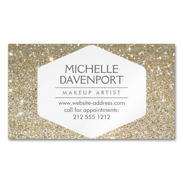 Elegant Gold Glitter Magnetic Business Card (Front)