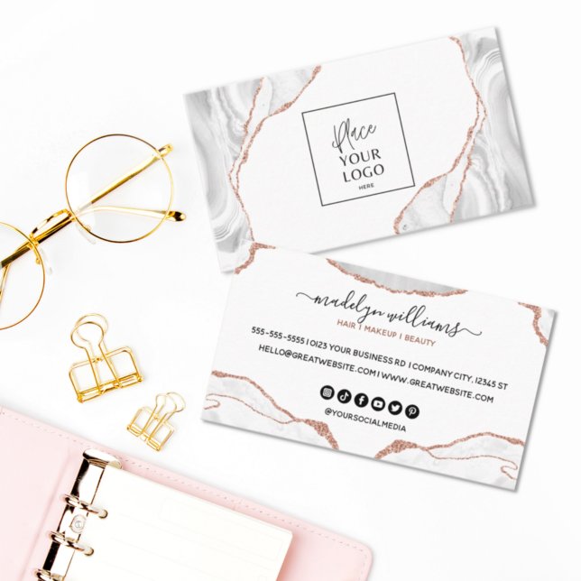 Elegant Gold Glitter Marble Agate Custom Logo Business Card (Creator Uploaded)