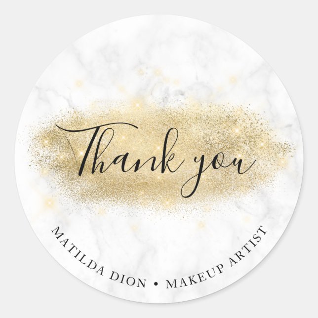 Elegant gold glitter marble makeup artist  classic round sticker (Front)