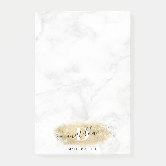 Elegant gold glitter marble makeup artist  post-it notes (Front)