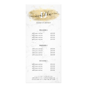 Elegant gold glitter marble makeup artist rack card