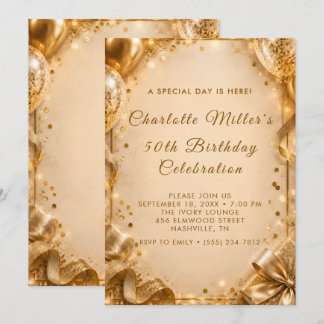 Elegant Gold Glitter Milestone Birthday Invitation