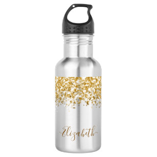 Elegant Gold Glitter Monogram Name 532 Ml Water Bottle