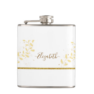 Elegant Gold Glitter Monogram Name Hip Flask