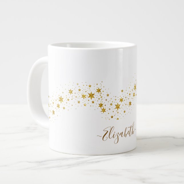 Elegant Gold Glitter Monogram Name Large Coffee Mug (Front Left)
