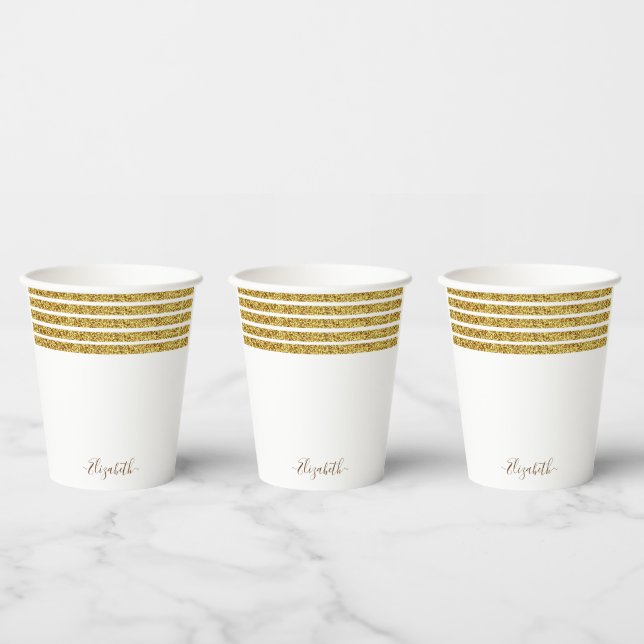 Elegant Gold Glitter Monogram Name Paper Cups (Multi)