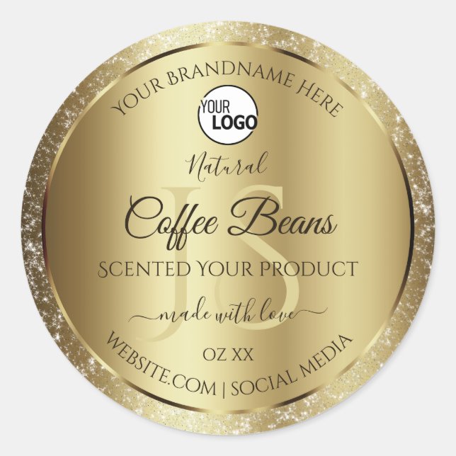 Elegant Gold Glitter Monogram Product Labels Logo (Front)