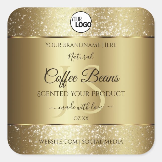Elegant Gold Glitter Monogram Product Labels Logo (Front)