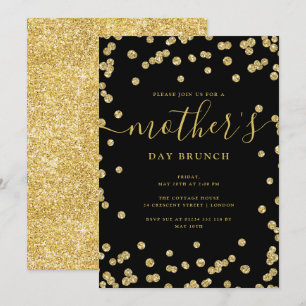 Elegant Gold Glitter Mother's Day Brunch Black  Invitation