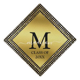 Elegant Gold Glitter Name Year School Graduation Cap Topper