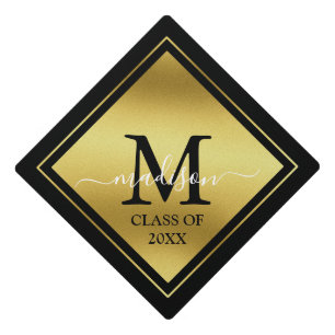 Elegant Gold Glitter Name Year School Graduation Cap Topper