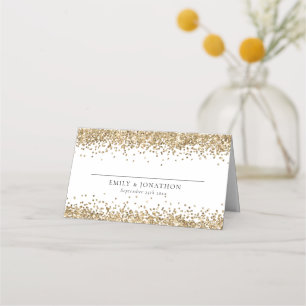 Elegant Gold Glitter Names Date Wedding Place Card