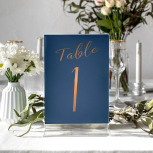 Elegant gold glitter navy wedding table number
